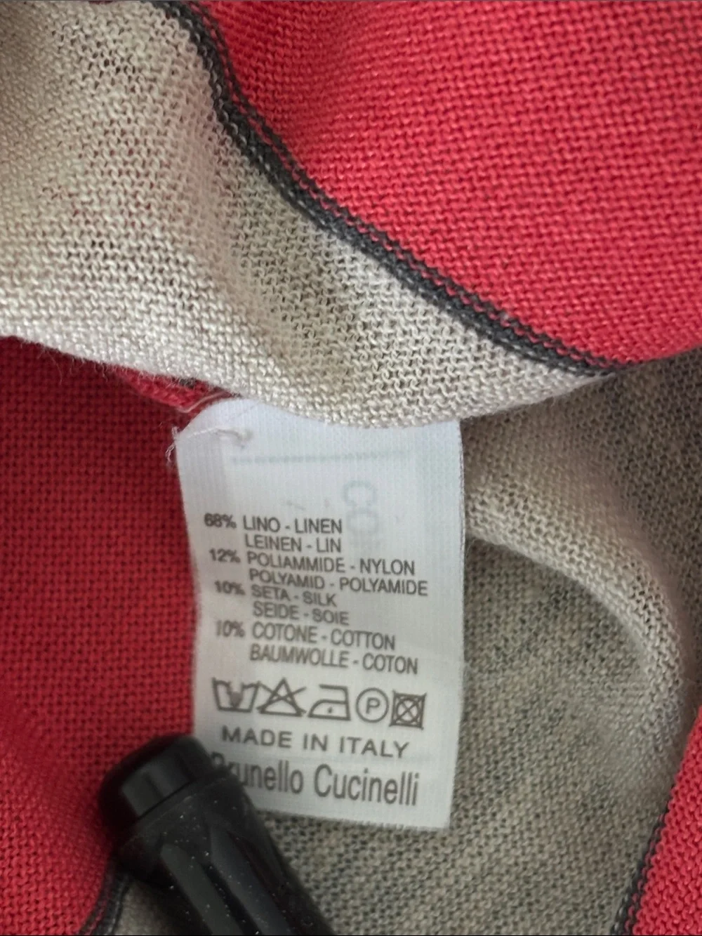 Brunello Cucinelli Striped Red and Beige Button-Front Cardigan - Picture 4 of 9